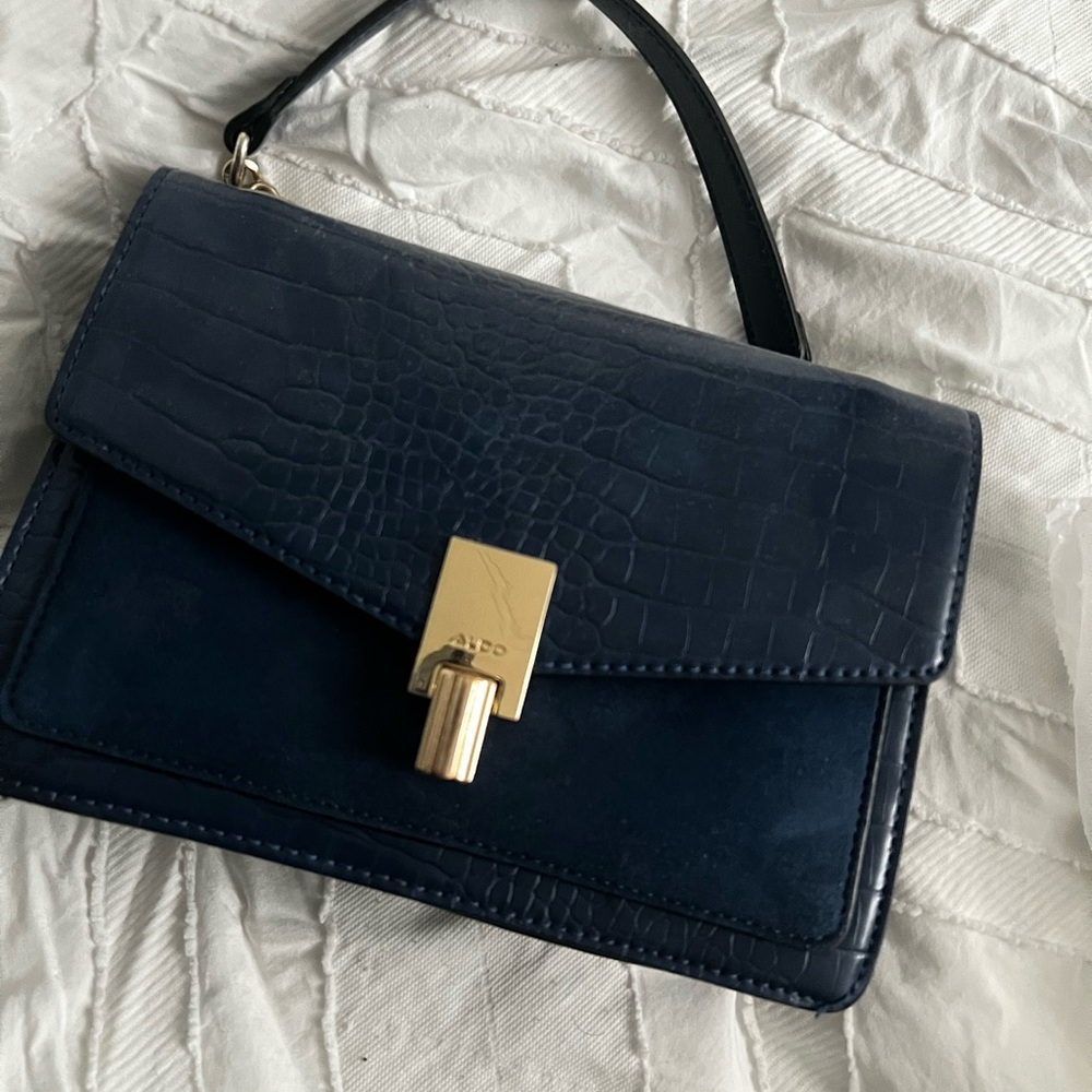Aldo Navy Blue Croc-Embossed Women's Bag